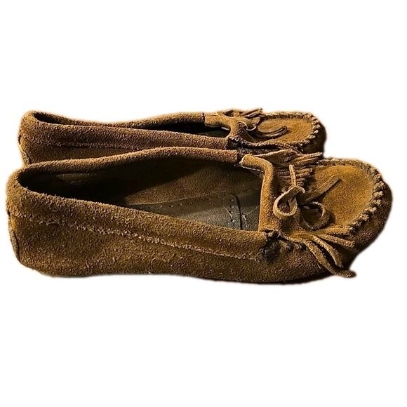 Minnetonka Brown Suede Kilty Moccasin Moc Toe Slip On Slippers Womans Size 7.5 - Picture 2 of 5